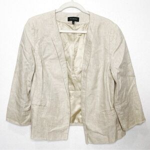 Talbots Open Front Beige Linen Lined Blazer with Pockets